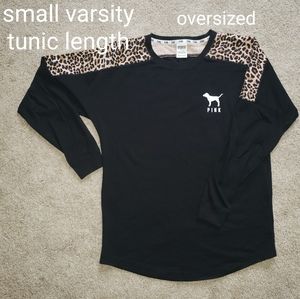 RARE HTF Victoria's Secret PINK cheetah varsity crew oversized fit, size small.